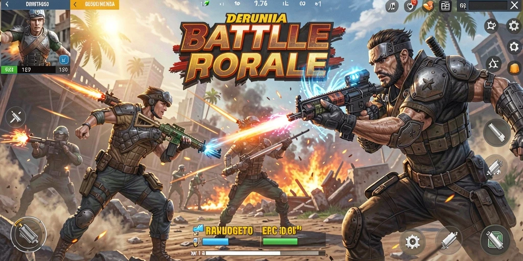 Screenshot gameplay Battle Royale 93337 yang intens dan menegangkan.
