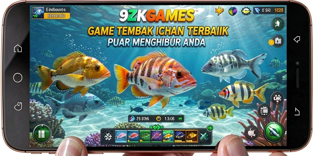 Screenshot gameplay 9ZKGAMES yang menampilkan aksi Tembak Ikan yang seru.