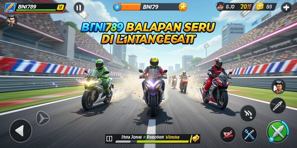 Gameplay balapan seru di BNI789 dengan berbagai kendaraan.