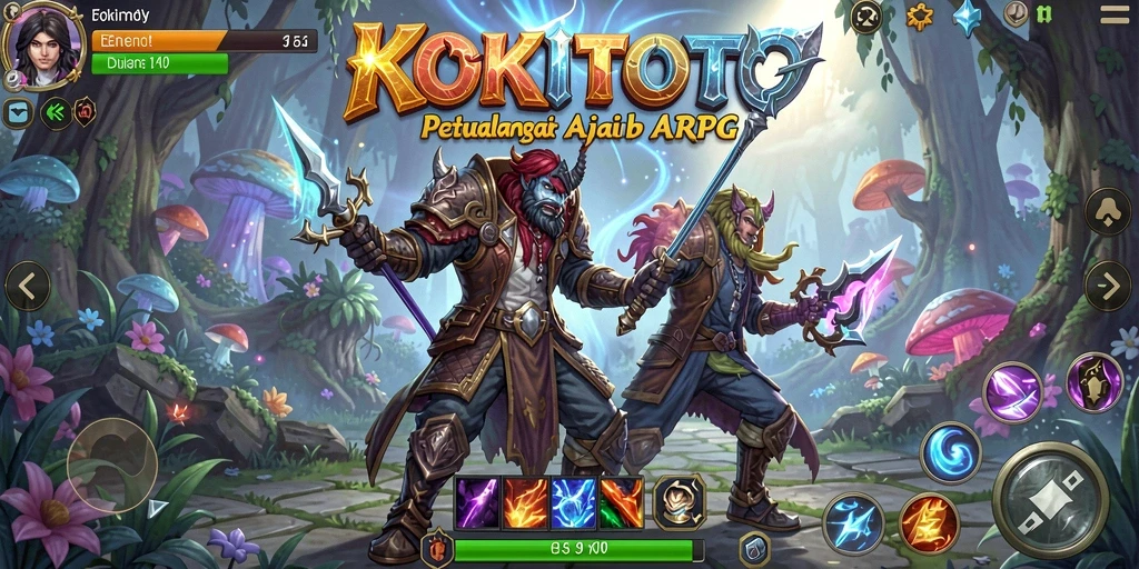 Screenshot KOKITOTO menampilkan aksi pertarungan karakter yang seru.