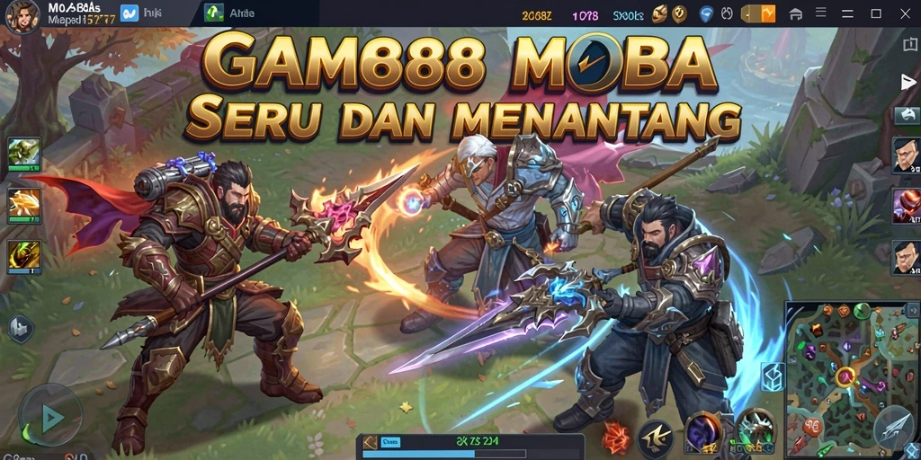 Screenshot utama MC888 menampilkan pertempuran seru dalam gameplay MOBA.