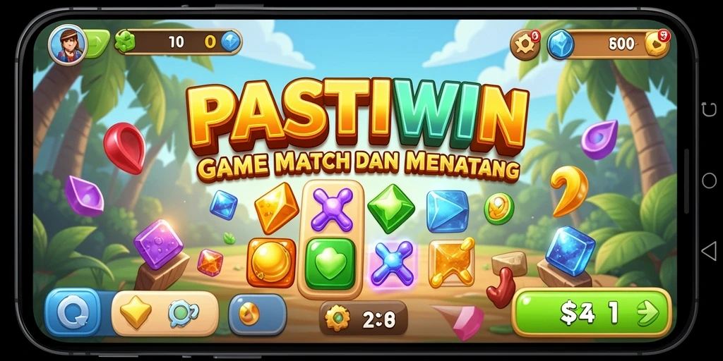 Tangkapan layar utama PASTIWIN memperlihatkan gameplay Match-3 yang seru.