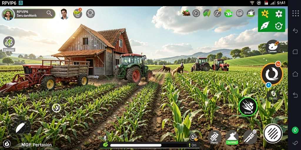 Tampilan gameplay RPVIP6 menunjukkan kebun yang indah dan hewan yang menggemaskan.
