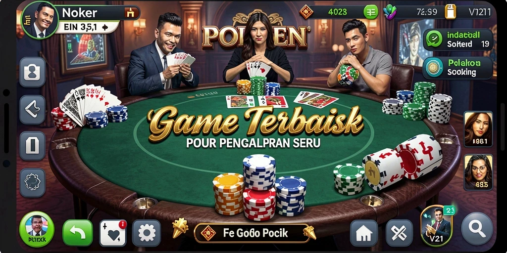 Screenshot gameplay V21 menampilkan suasana seru permainan poker.