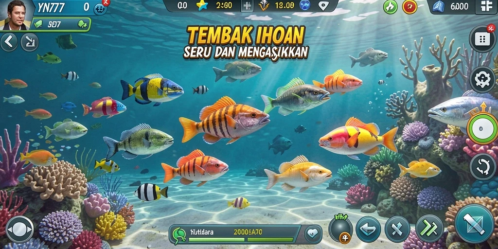 Screenshot gameplay YN777 menunjukkan aksi seru menangkap ikan.